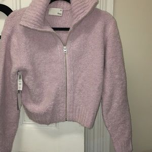 ARITZIA MARILYN SWEATER ZIP UP JACKET PINK